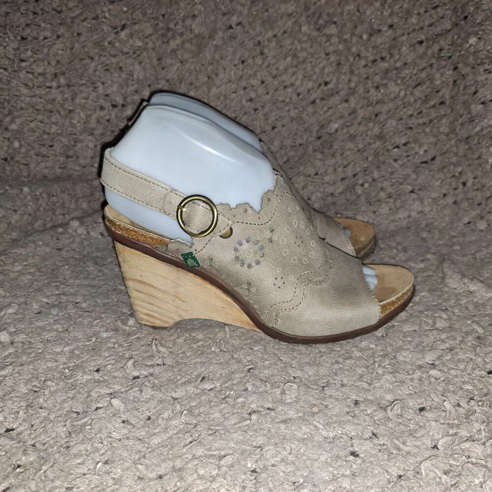 EL NATURALISTA-N789 Vereda Wedge-Tan/Brown Leather-Slingback-Sz 38-Near Mint - Picture 5 of 10